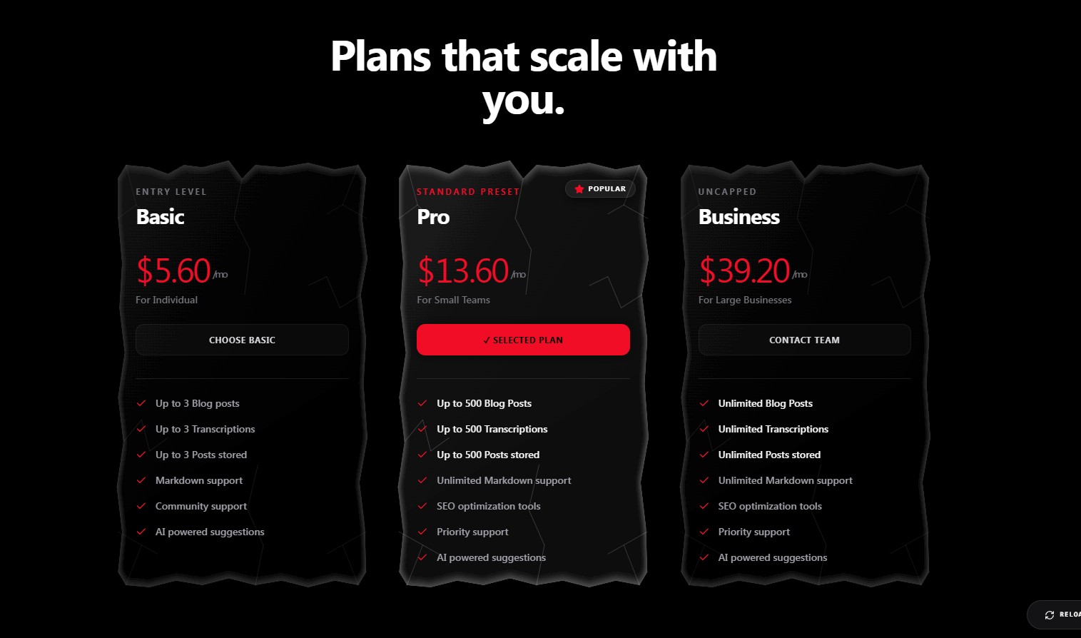 Cracked Glass Pricing – pricing section UI design