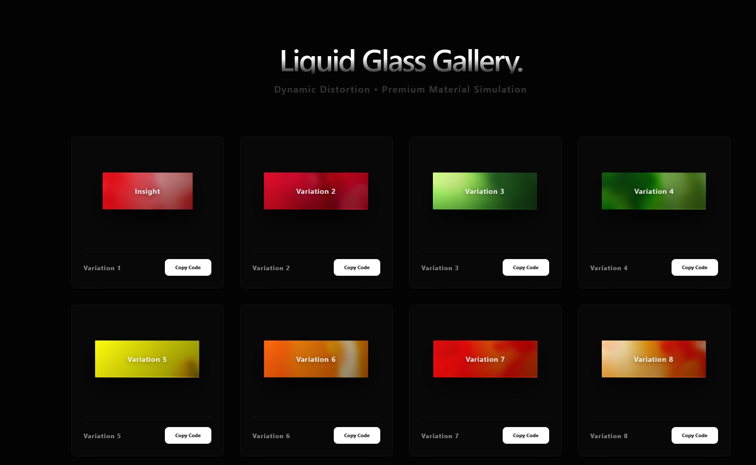 Liquid Glass Buttons Gallery – animated button UI design