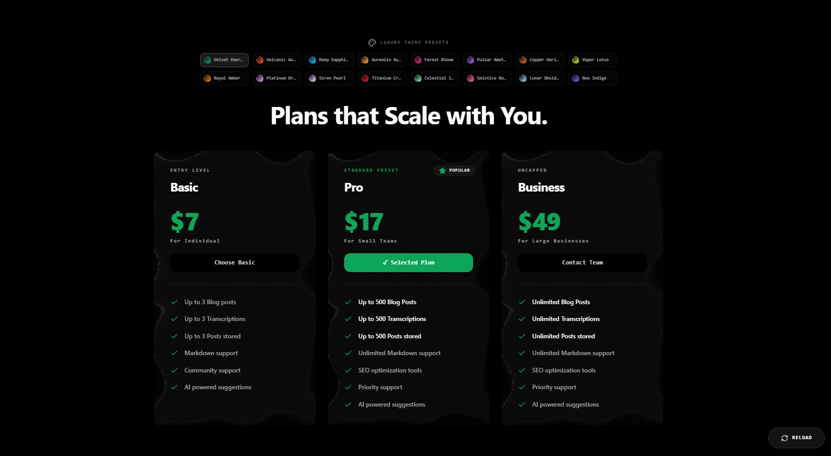 Liquid Glass Pricing – pricing section UI design