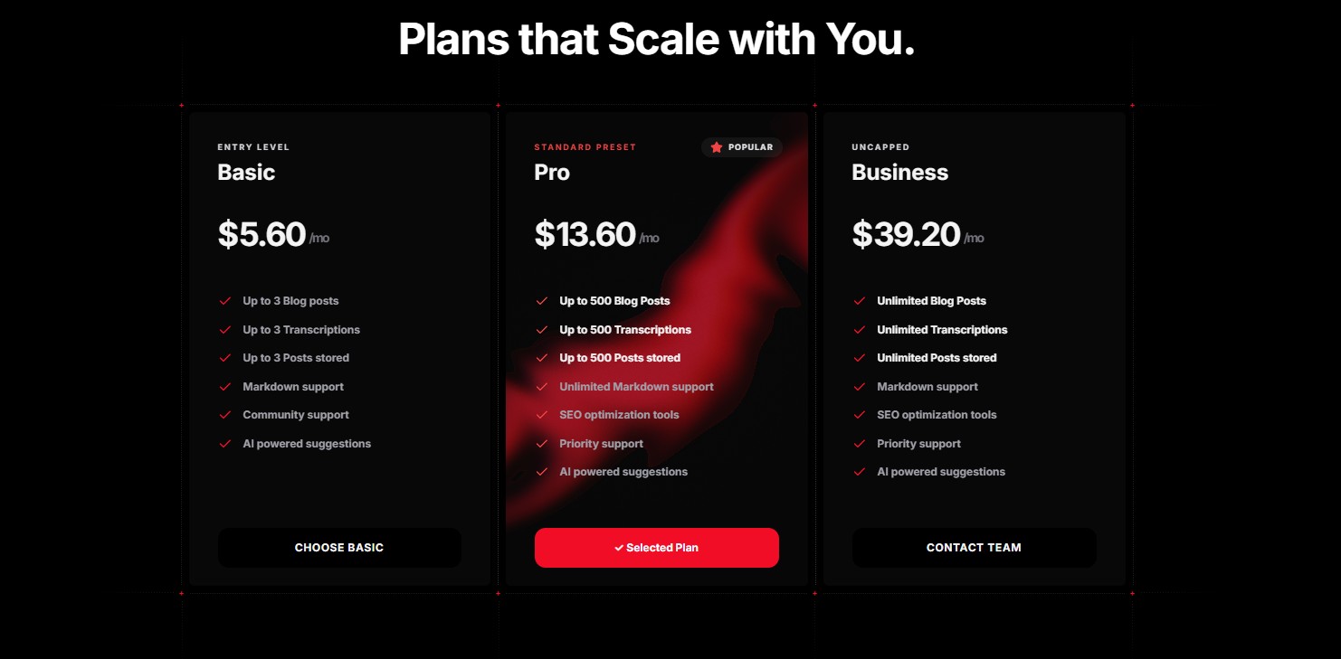Organic Bio Pricing V2 – pricing section UI design