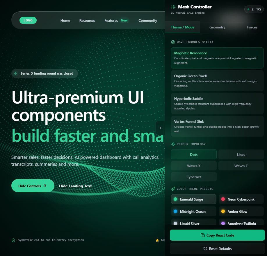 Neural Mesh Background – hero section UI design