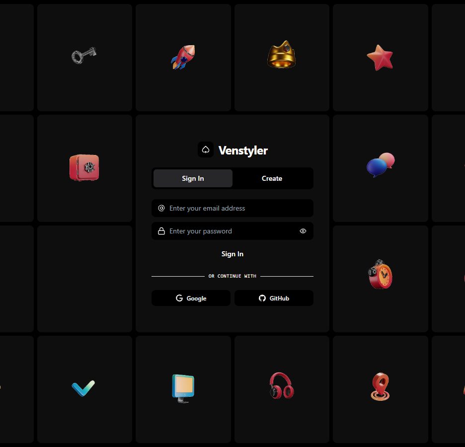 Venstyler 3D Auth Grid – login page UI design
